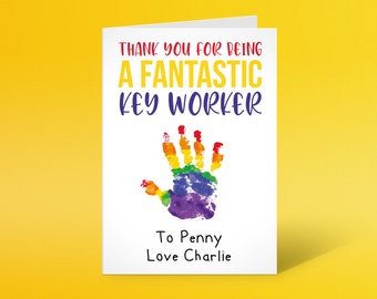 Thank you for being a fantastic key worker, Teacher thank you card, Greeting card, Rainbow, lockdown, Teaching from home.