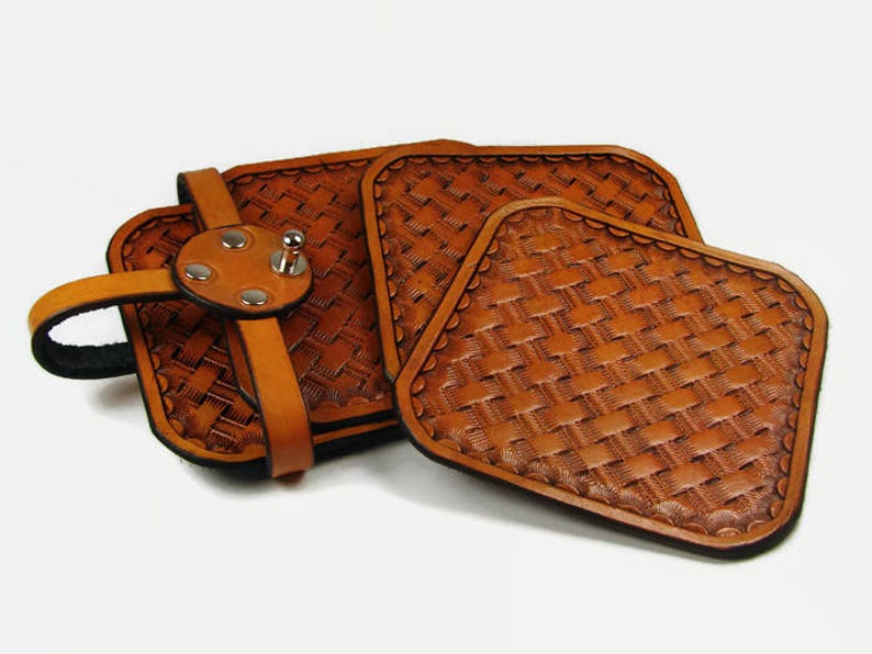 Tooled leather coasters set coffee coasters set set of Etsy
