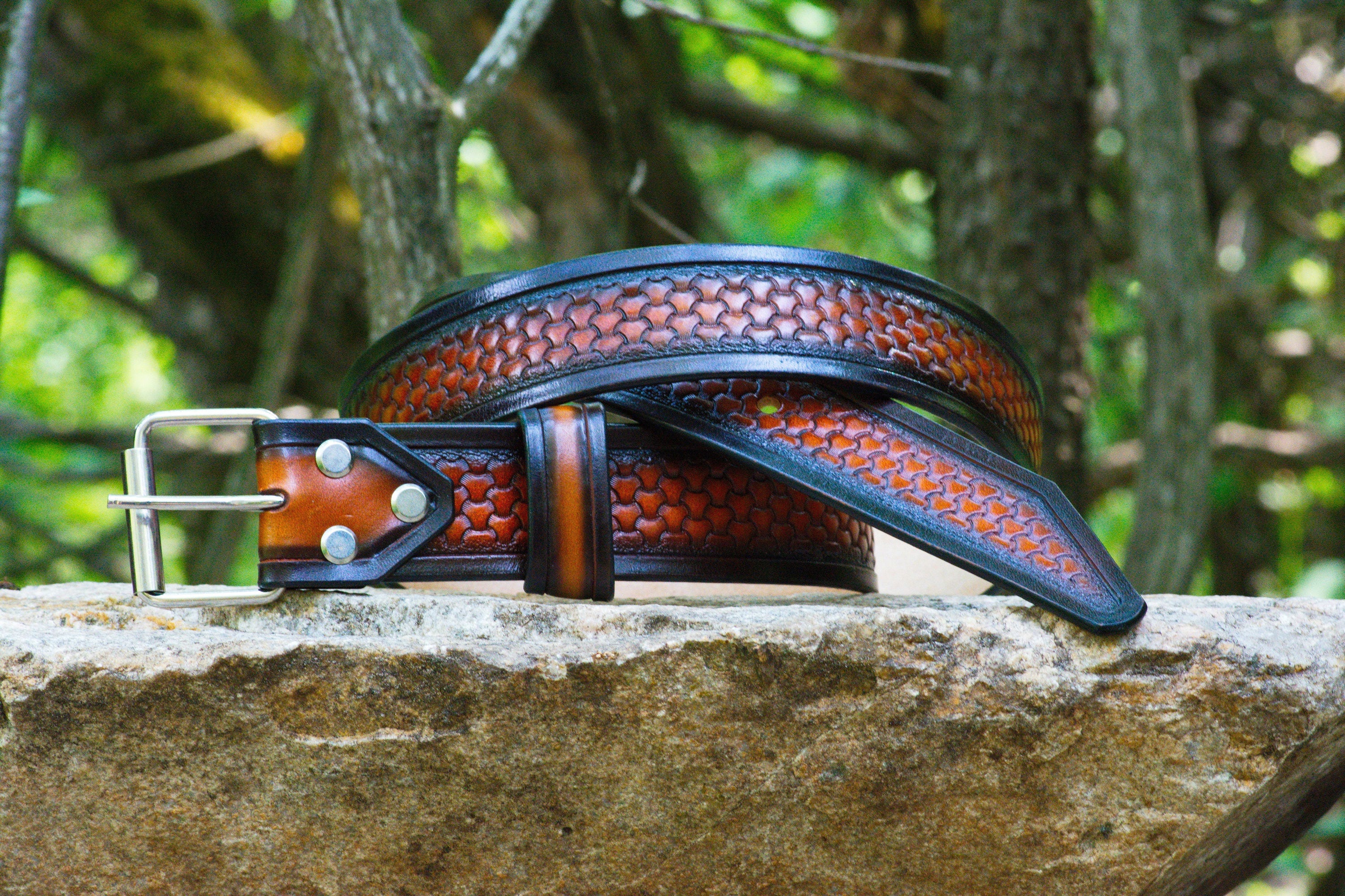 Leather accessories for men Custom tooled leather belt strap Etsy
