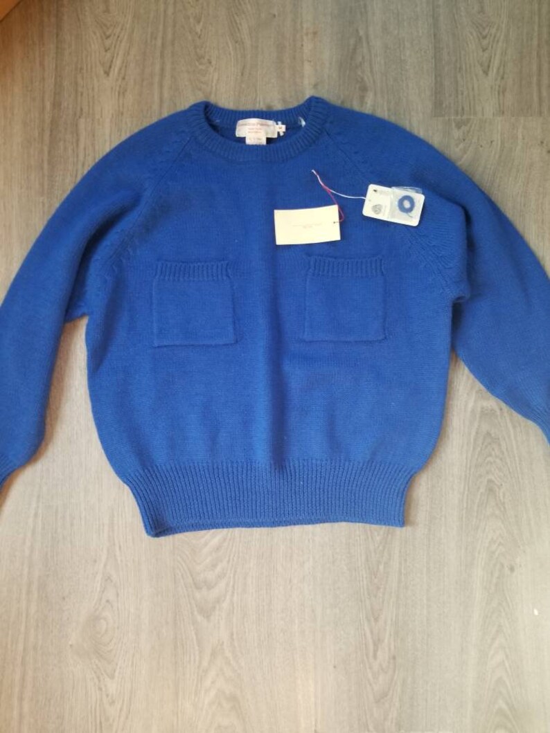 Vintage 1982 Geraldine Peterson Blue Pullover Worsted Wool Sweater One Of A Kind Piece Size Medium