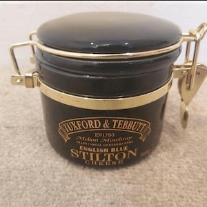 Vintage Tuxford & Tebbutt English Blue Stilton Cheese Jar Crock -Rubber Seal Lid