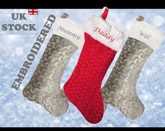 Luxury Look Embroidered Stitched Sewn (Not Printed) Personalised Christmas Stocking Xmas Any Name, Pet Family,