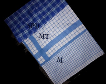 Monogram Embroidered Initial Handkerchiefs Hankies Personalised 3 Pack 100% Cotton Blue Check Finish 1, 2, or 3 initials, 1 Name or 2 Names