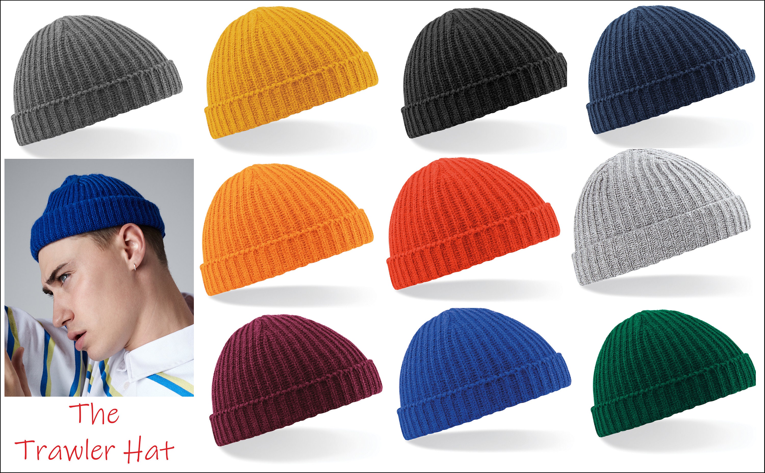 Beechfield Unisex Retro Trawler Winter Beanie Hat, Black - One Size