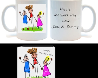 Personalised Mug and Coaster Your Childs Drawing Image printed on a White Mug With Message Great For Mothers Day, Fathers Days Birthdays