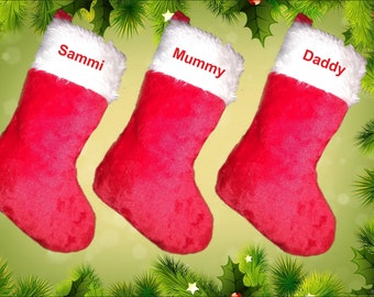 Personalised Embroidered Xmas Stocking Plush Thick Quality Traditional Red & White Family Christmas Stocking Thanksgiving