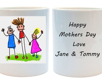 Personalised Mug Your Childs Drawing Image printed on a White Mug With Message Great For Mothers Day, Fathers Days Birthdays & Occasions