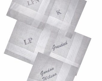 Monogram Embroidered Initial Handkerchiefs Hankies Personalised 3 Pack 100% Cotton Satin Edge Finish 1, 2, or 3 initials, 1 Name or 2 Names