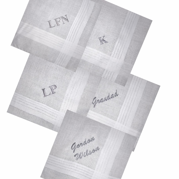 Monogram Embroidered Initial Handkerchiefs Hankies Personalised 3 Pack 100% Cotton Satin Edge Finish 1, 2, or 3 initials, 1 Name or 2 Names