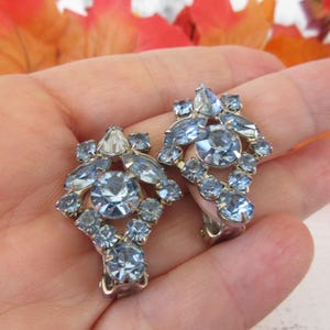 Sparkling Blue Rhinestone Clip-ons - Elegant Vintage Earrings