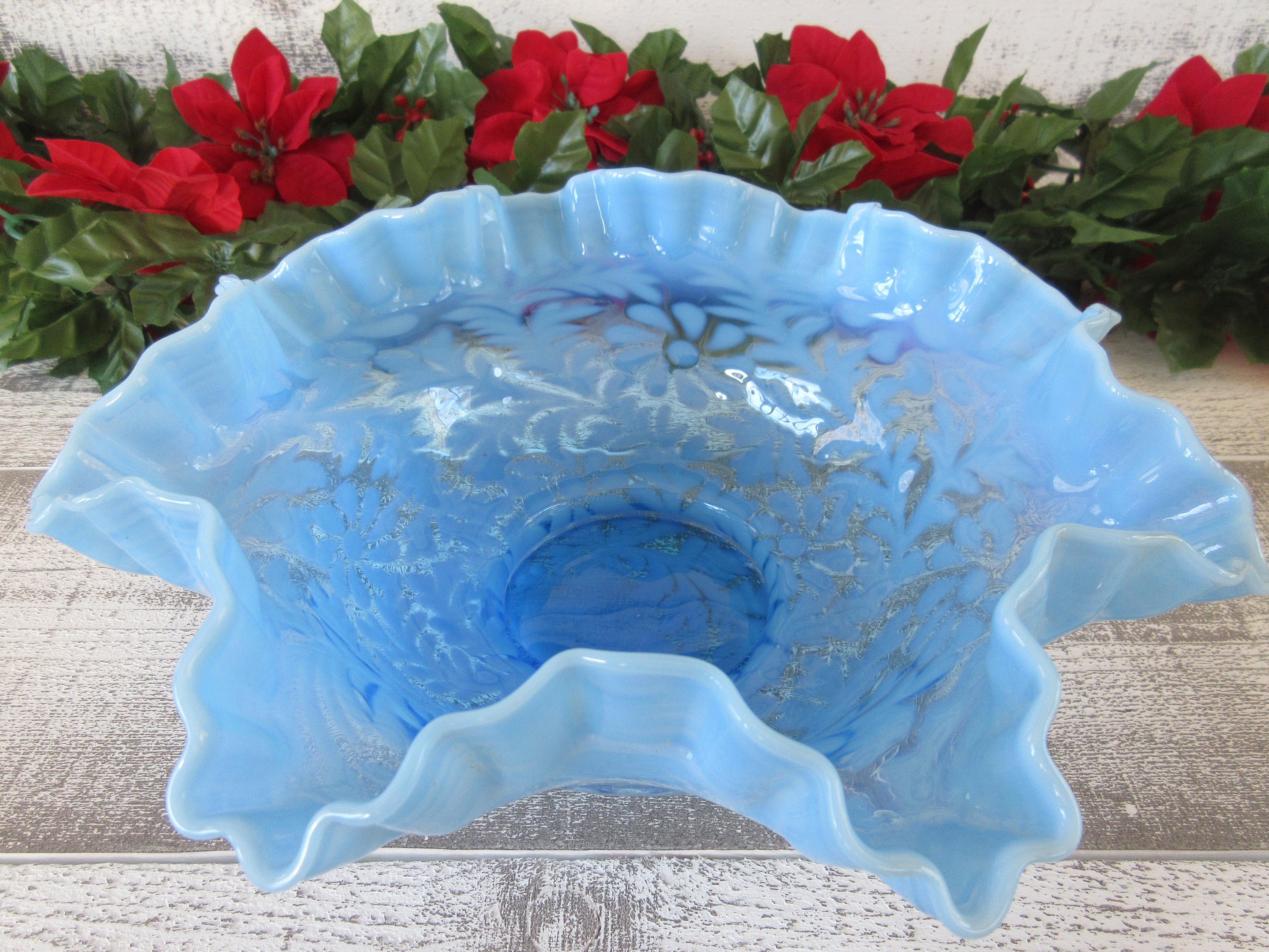 Fenton Blue Opalescent Daisy and Fern Bowl - Etsy
