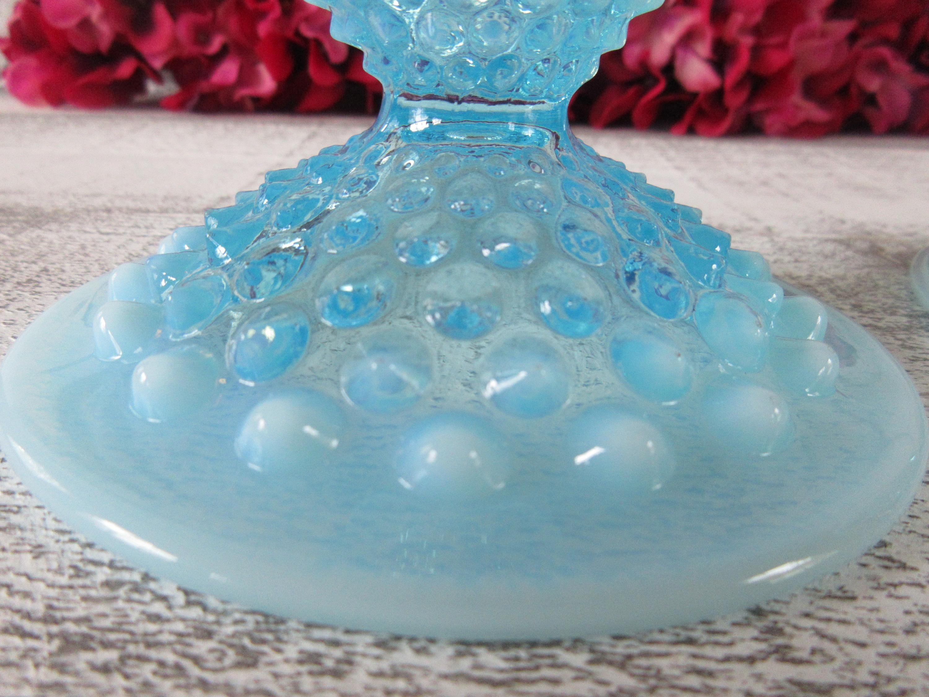 Pair of Blue Opalescent Fenton Hobnail Candle Holders - Etsy