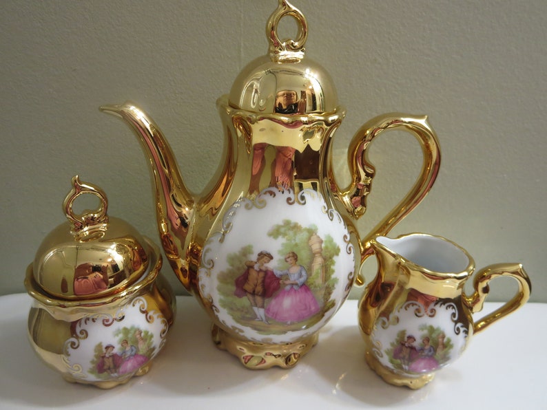 Vintage Gold Tea Set Courting Couple Love Tea Set Made in Etsy