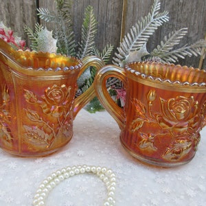 Vintage Amber Imperial Carnival Glass Creamer and Sugar