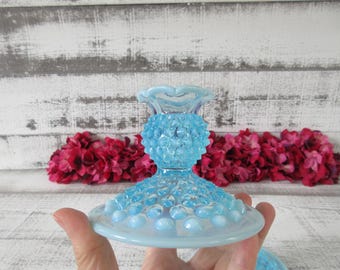 Pair of Blue Opalescent Fenton Hobnail Candle Holders - Etsy