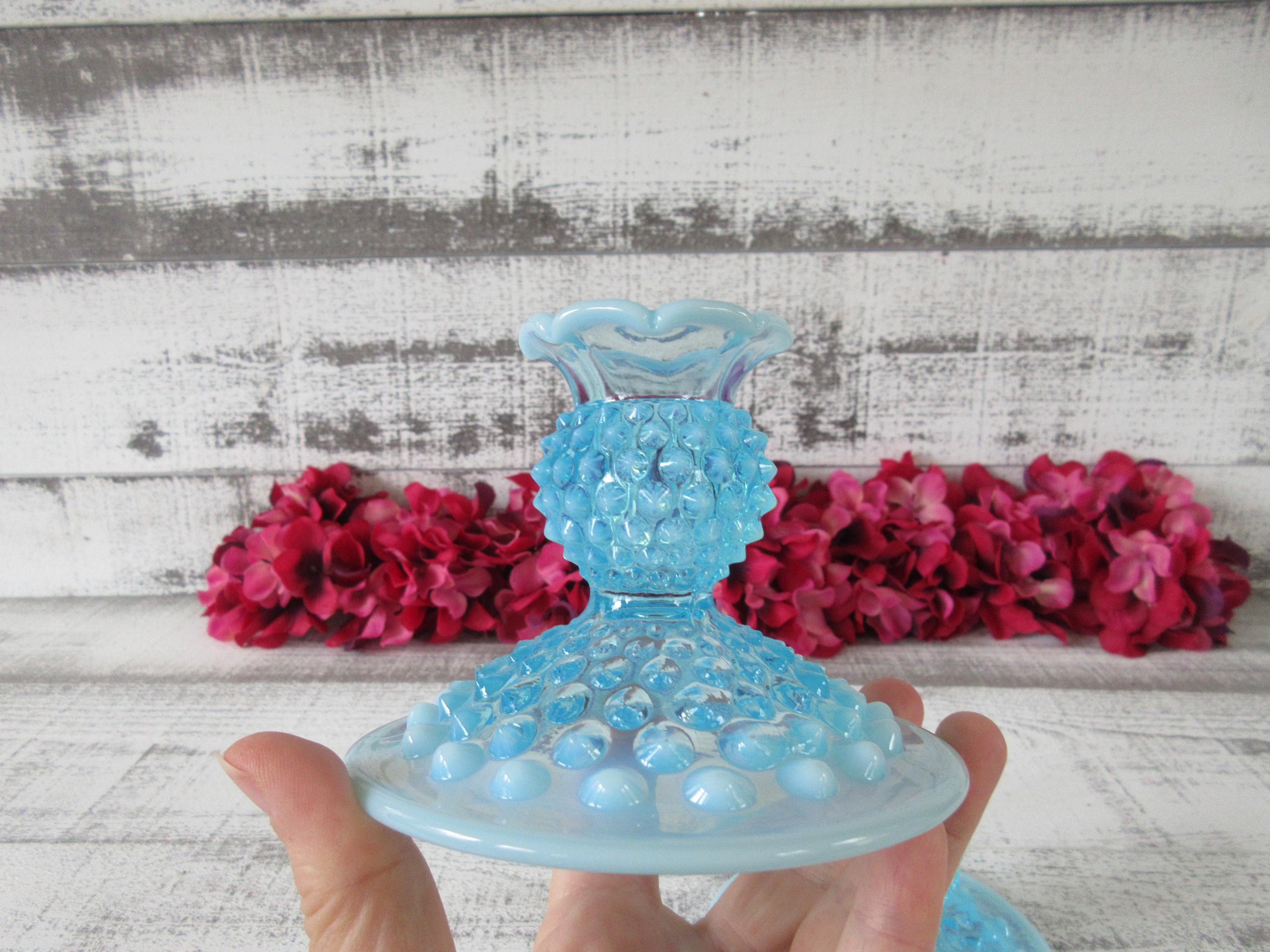 Pair of Blue Opalescent Fenton Hobnail Candle Holders - Etsy