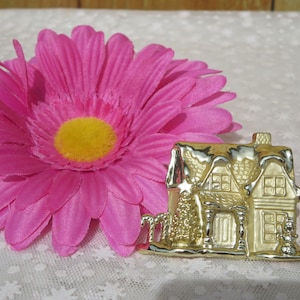 Unique AJC Signed Christmas Village Brooch - Festive Holiday Jewelry