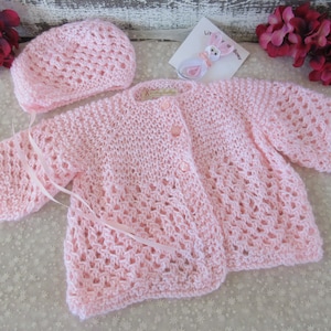 Completo maglione all&#39;uncinetto rosa baby