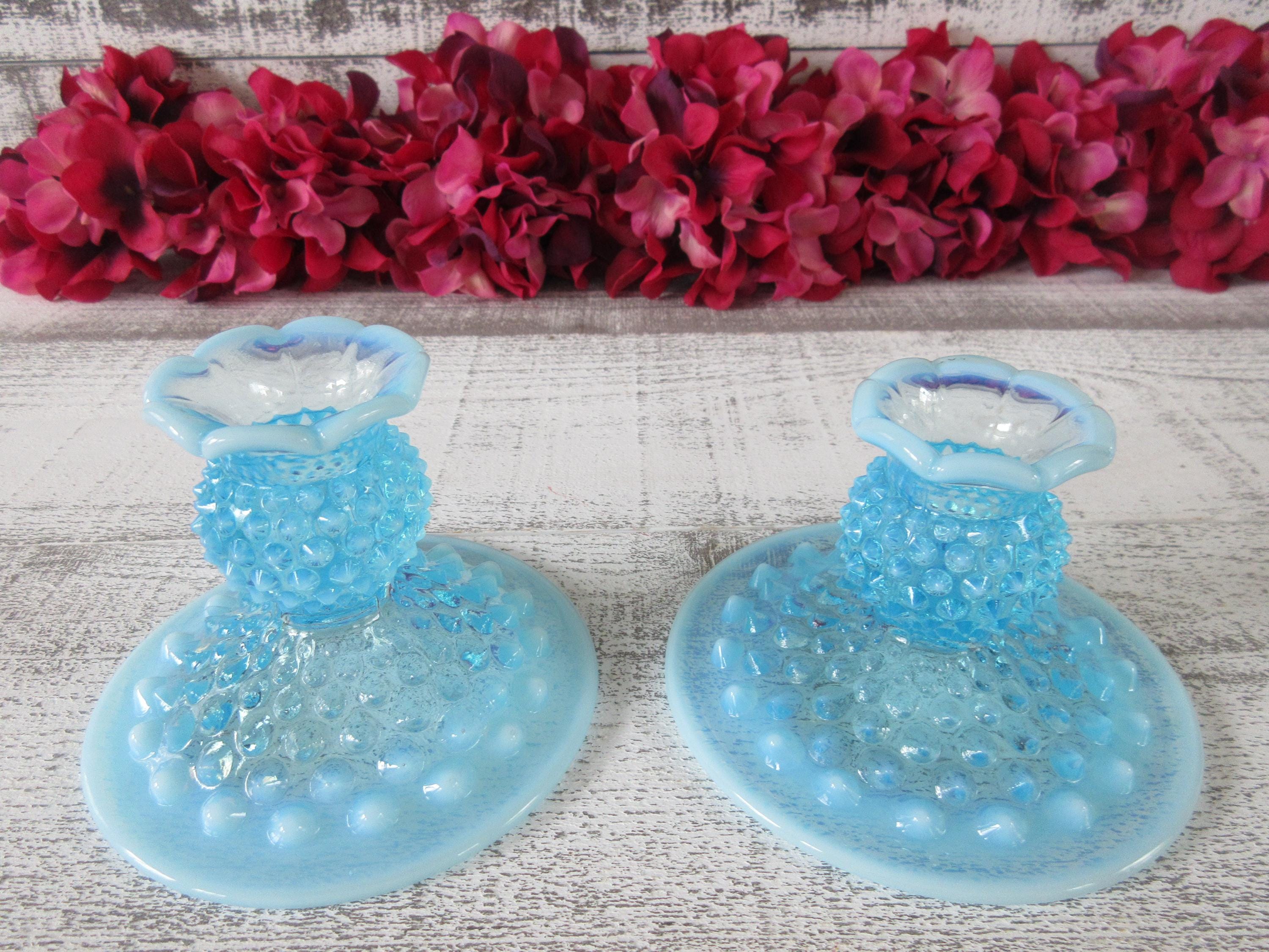 Pair of Blue Opalescent Fenton Hobnail Candle Holders - Etsy