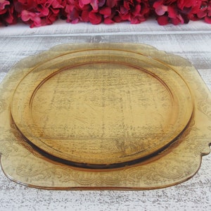 Elegant Amber Depression Glass Plate - Madrid Design