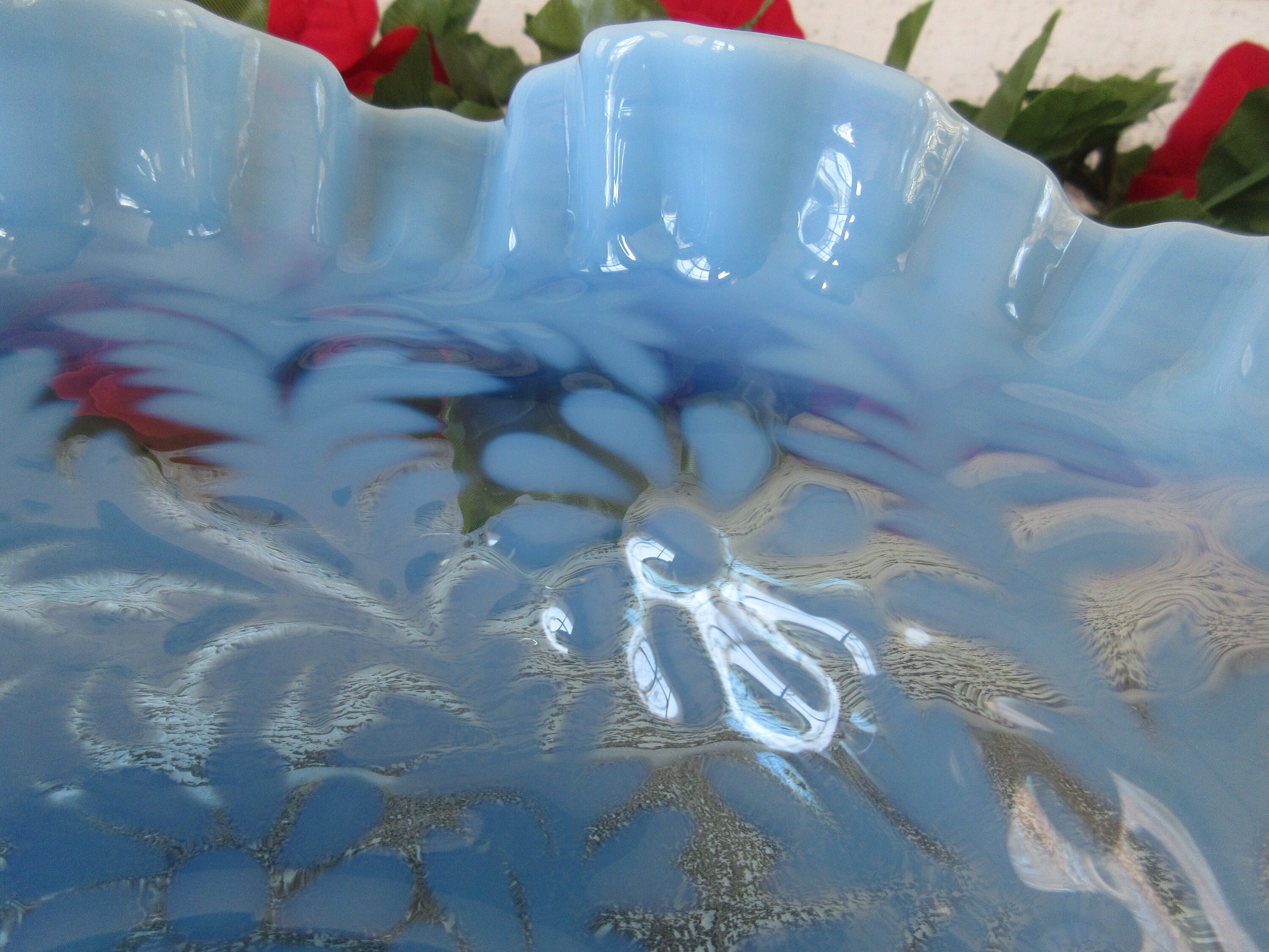 アクアブルー オパールセント キャンディディッシュ 花模様の蓋