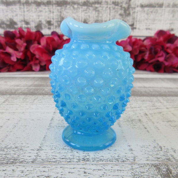 Small Fenton Hobnail Blue Opalescent Vase for Flowers - Farmhouse Chic Decor