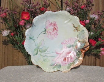 Vintage Decorative Rose Elite Limoges Plate, Limoges Hand Painted Floral Plate