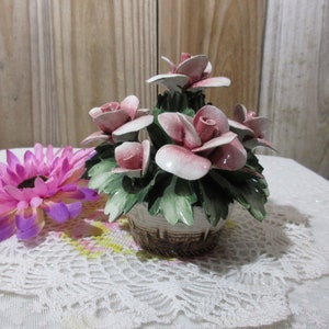 Vintage Basket of Pink Roses, Nuova Capodimonte