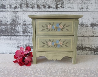 Vintage-Inspired Handmade Doll Dresser with Floral Accents