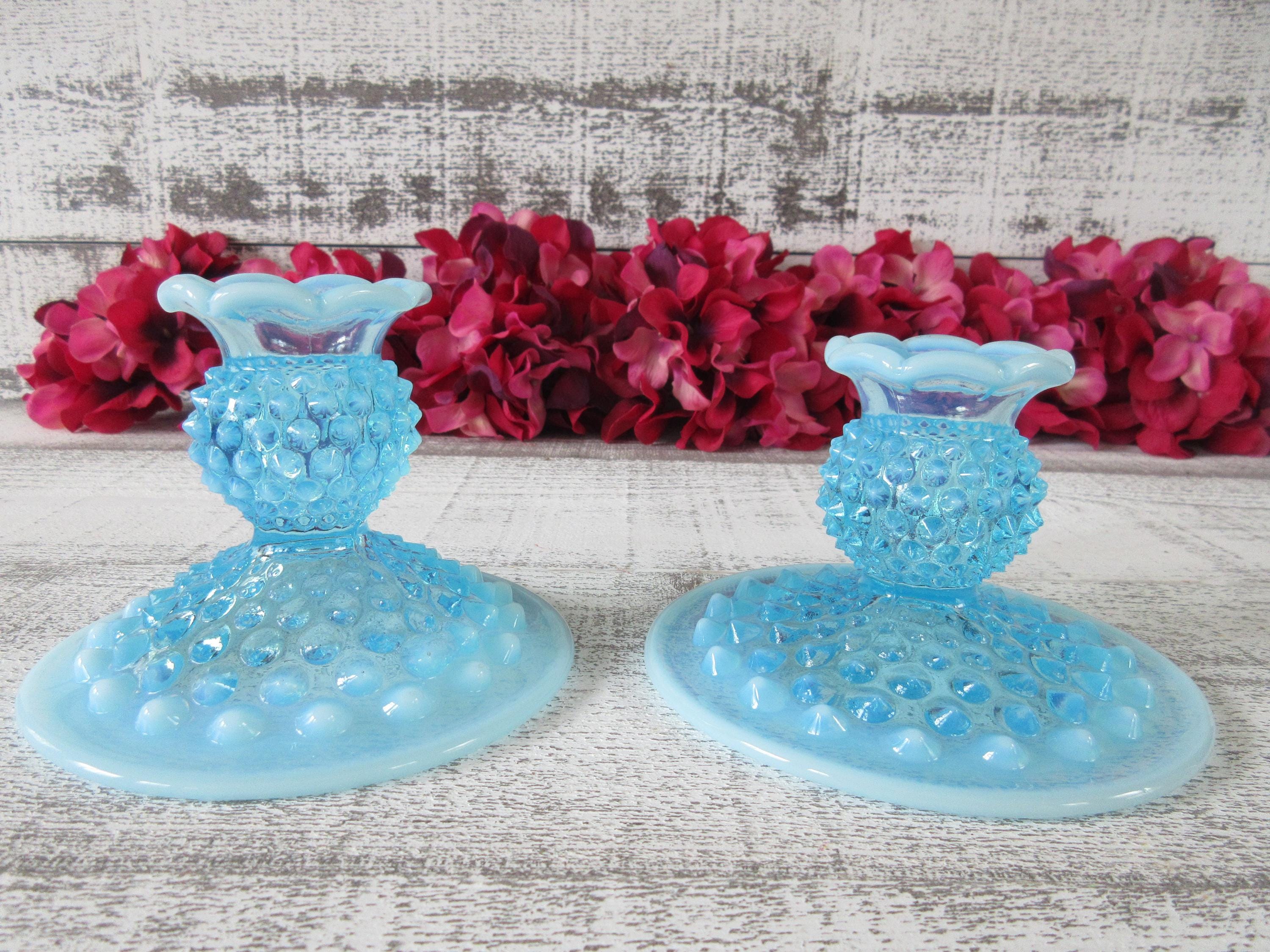 Pair of Blue Opalescent Fenton Hobnail Candle Holders - Etsy