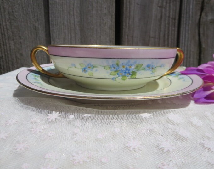 Vintage Cream Soup Bowl With Handles, Made in Austria, Lovely Pink and