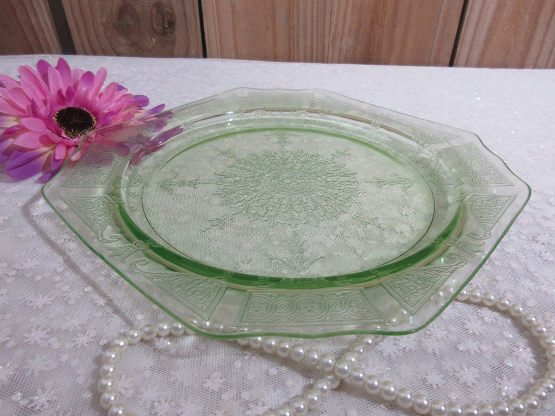 Green Depression Glass Plate, Princess Pattern Etsy