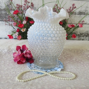 Fenton Hobnail Opalescent Vase with Crimped and Ruffled Top