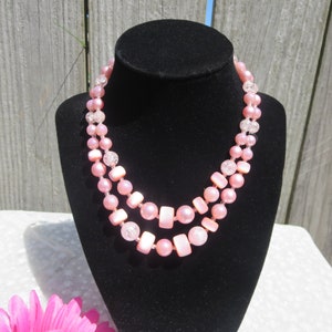 Vintage Pink Beaded Necklace: Two-Strand Hook Closure, Made in Japan