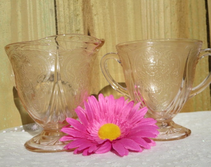 Pink Depression Glass Creamer and Sugar Made by Hazel Atlas Etsy