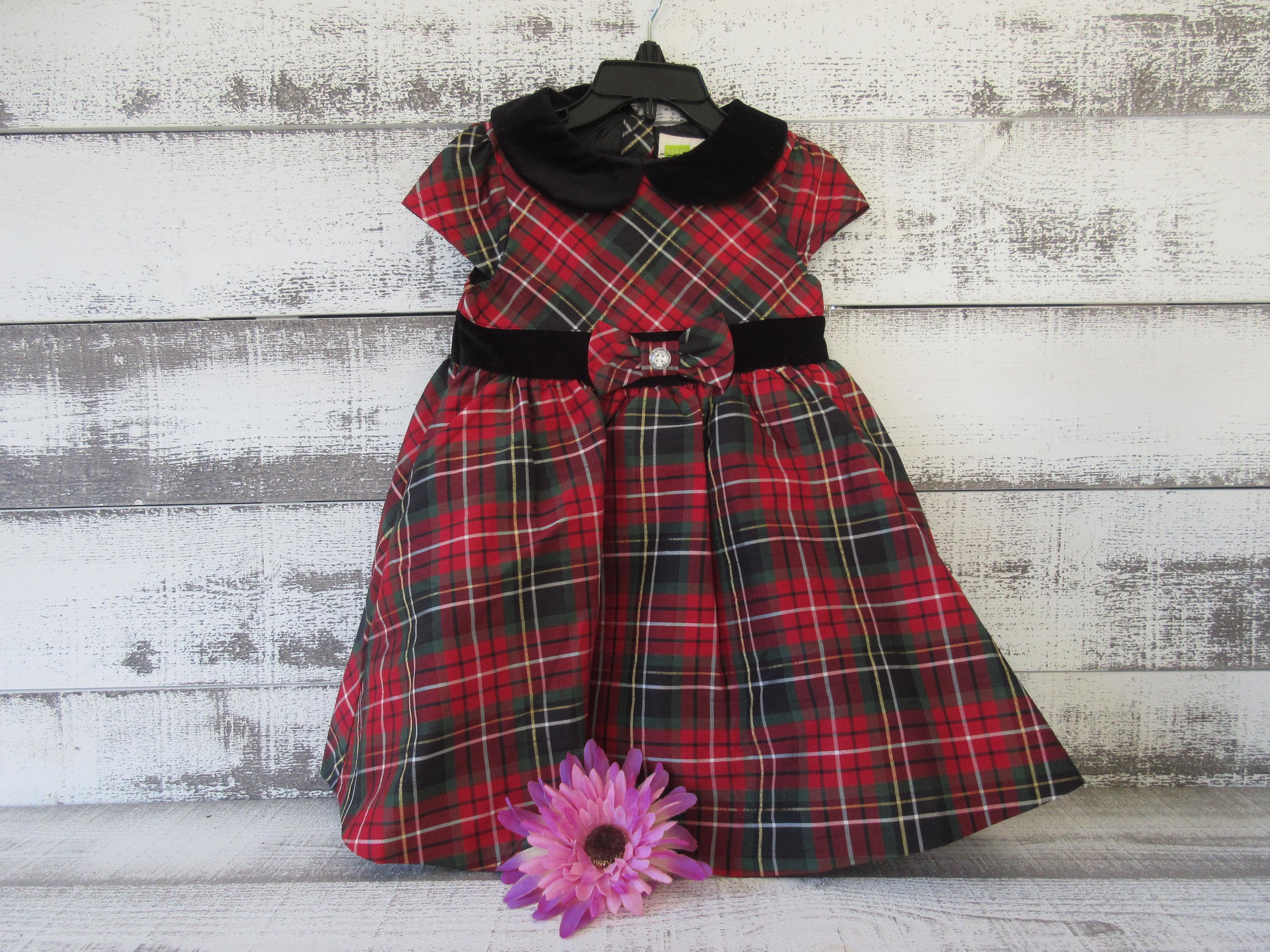 Plaid Christmas Dress: Toddler Red Green Velvet Bow (18-24 Months) - Etsy  Israel