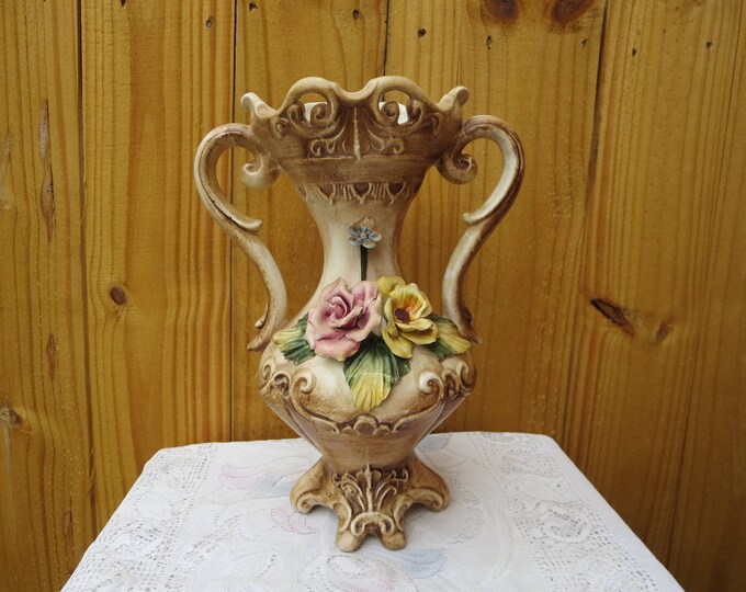 Capodimonte Urn/vase Tan Floral Capodimonte Two Handled Vase Etsy