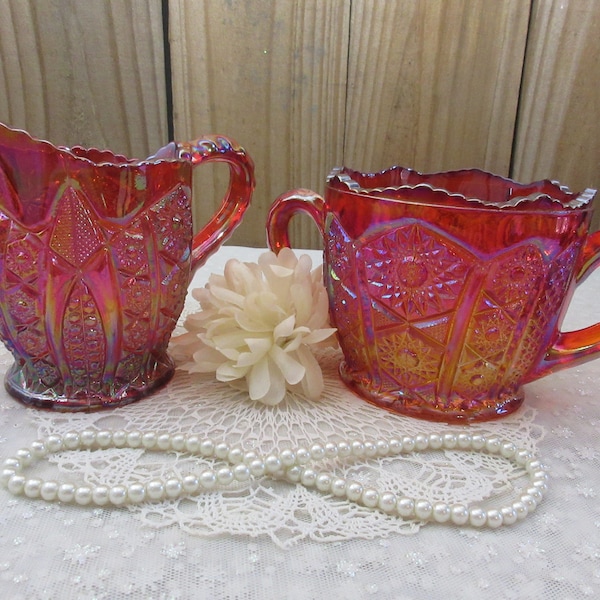 Carnival Glass Creamer and Sugar Set Etsy