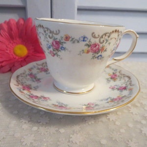 Floral Tea Cup and Saucer Made in England, Springfield Pattern