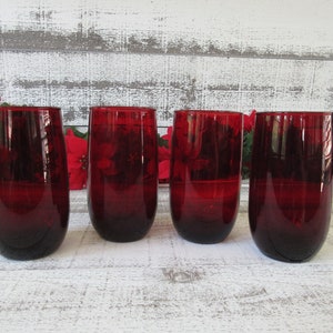 Set of 4 Anchor Hocking Ruby Red Tea Glasses - Vintage Glassware