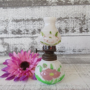 Vintage Inspired Floral Oil Lamp in Milk White