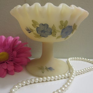 Vintage Fenton Custard Compote, Hand Painted Floral Compote