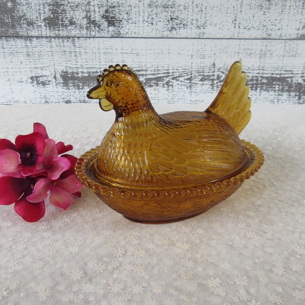 Indiana Glass, Amber Hen on Nest Candy Dish