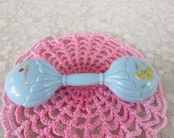Blue Floral Celluloid Baby Rattle - 1960s Shower Decor