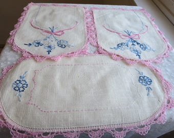 Vintage Embroidered Table Runner and Chair Protectors