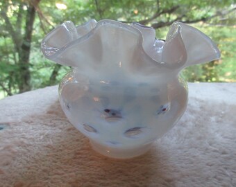 フェントン コインドット ピンクガラス フリル付きフラワーベース 希少芸術品！50s〜 アメリカアンティークFenton深緑フェントンガラス