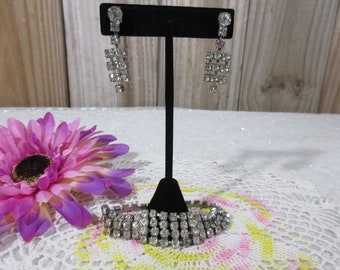 Bracelet et boucles d'oreilles en strass vintage
