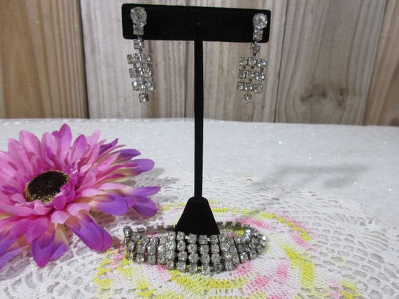 Vintage Rhinestone Bracelet and Earrings - image 1