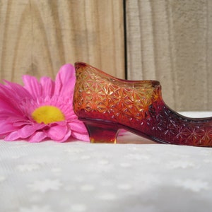 Fenton Amber Shoe, Button and Bows Glass Shoe