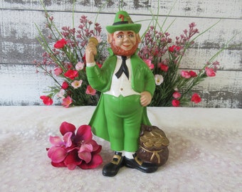 Whimsical Hand Painted Leprechaun with a Pot of Gold